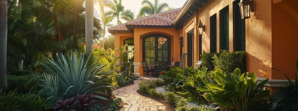 a vibrant scene captures a professional house painting team expertly applying modern coastal colors to a luxurious sarasota home, with satisfied homeowners observing in a stylish, well-lit outdoor setting.