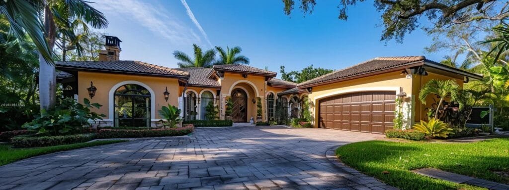 a vibrant outdoor scene in sarasota, florida, showcases a well-maintained home with half-finished exterior painting on one side, contrasting with a freshly painted section, highlighting the difference between professional work and diy efforts under the warm midday sun.
