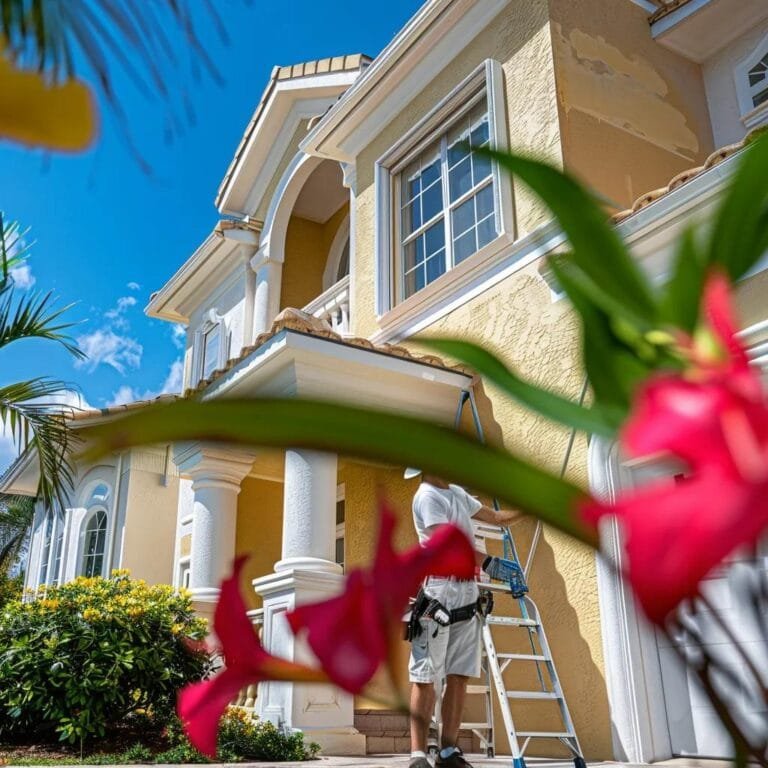 Professional house painter enhancing a Sarasota home with fresh paint, showcasing transformation and expertise